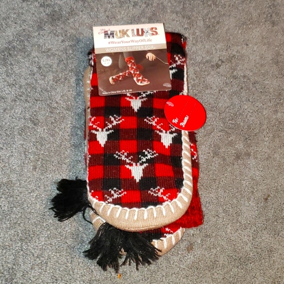 MUK LUKS Womans Deer Slipper Socks